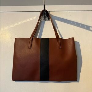 Vince Camuto Elegant Brown and Black Leather Tote Bag
